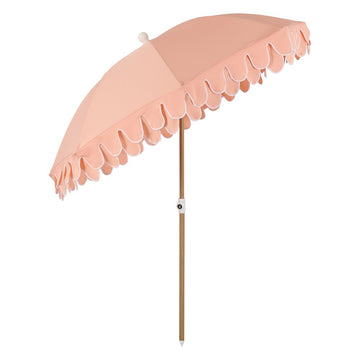 Horizon 6.5 ft. Classic MidCentury Scalloped Fringe Market Beach Umbrella